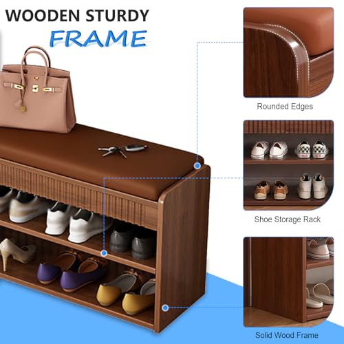 Banc à chaussures de rangement avec coussin en cuir synthétique robuste - 6