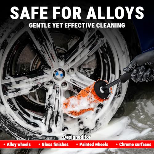 Image of Wavex Wheel Cleaning Brush for Car & Bike Detailing | Ultra Soft Microfiber Wheel Brush with Ergonomic Handle | Safe for Alloy Wheels, Rim Barrels, Spokes & Gloss Finishes