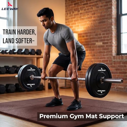 Image of Leeway Gym Mats for Floor | SBR (Set of 8, 10mm, 20 inchx20 inch) TerraCotta | Gym Floor Mat Rubber for Heavy Workout | Equipment Matt for Home Exercise | | Yoga Rubber Tiles, Kids Rooms Heavy Duty Flooring Sheet