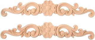 DOITOOL 2pcs Wood Carving Appliques for Furniture Decor Solid Wood Decorative Onlays for Cabinet Door and Mirror Frame Borders Creative Floral Design Size