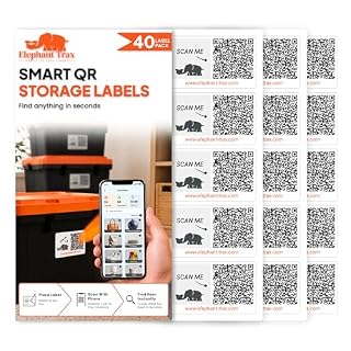 Elephant Trax QR Code Labels for Storage Bins – 40 Smart QR Code Stickers, Scannable QR Labels for Tote Bins, Moving Box Labels, Home Organization, Packing Supplies & Inventory Tracking