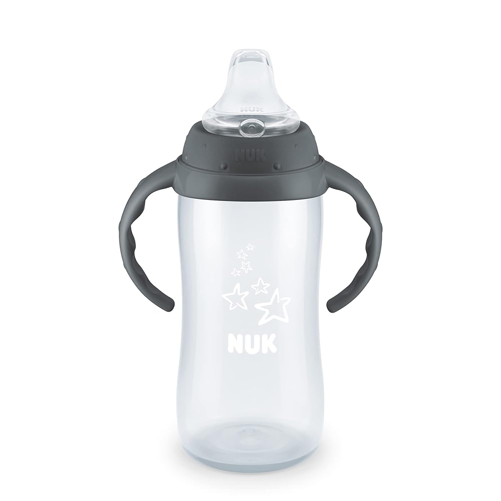 NUK Learner Cup, 10 Ounce, Tritan Gray Star - BPA Free, Spill Proof Sippy Cup