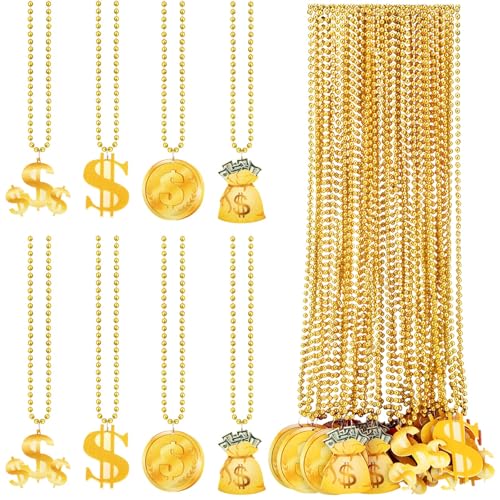 36 Pcs Dollar Sign Necklaces Dollar Necklace with Pendant Fake Gold Chain Bulk Plastic Chain Necklace for Mardi Gras Hip Hop Casino Theme Party Men Women Rapper Jewelry Decoration