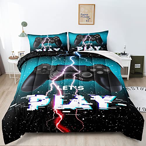 Bducok Gaming Bedding Set Full Size,Gamer Comforter Set For Boys Video Games Comforter For Kids Adult Soft Microfiber Gamepad Comforter Teen Boys Bedroom Bed Set Gamer Sets 30041,Full #TOP26