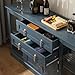 FOREST GRAVITY 58.2'' Modern Sideboard Buffet Cabinet with Storage, Accent Coffee Bar Cabinet with 2 Glass Doors,Sideboard Credenza with Two Drawers and Adjustable Shelves,Blue