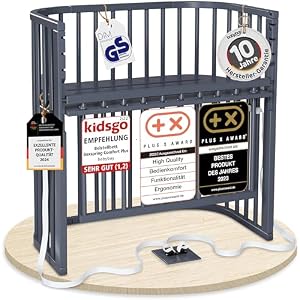 babybay Boxspring Comfort Plus Beistellbett aus massivem Buchenholz / Kinderbett Höhe stufenlos verstellbar & umweltfreundlich / mitwachsendes Babybett mit Verschlussgitter (schiefergrau lackiert)