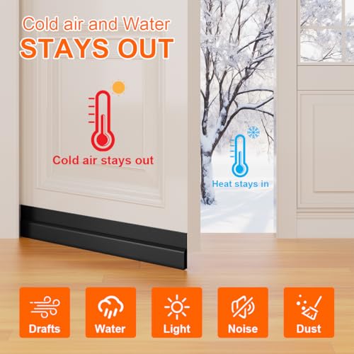 Ormein Door Draft Stopper, Adjustable Weather Stripping Seal for Cold Insulation, Bottom/Under Sweep for Exterior & Interior Doors, Seal Blocker Noise, Black, 39 inches