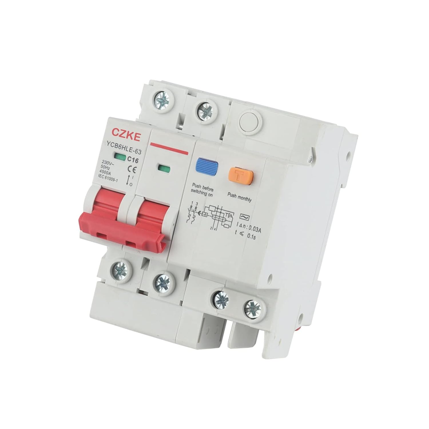 YCB6HLE-63 Main Switch 30mA Residual Current Circuit Breaker with Over Current Protection RCBO MCB (Color : YCB6HLE-63, Size : 63A)