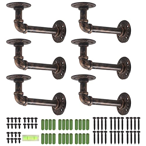 Tanice 6Pcs Tube Rack Industrial Shelf for Bookshelf Floating Shelf Plumbing Hose for Scaffolding Board (15 x 8 cm) Bronze