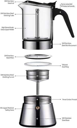 Miniatura 3 de Máquina de café expreso comercial clásica Moka Pot para estufa, cafetera italiana, cafetera para estufa, cafetera expreso, cafetera moca adecuada