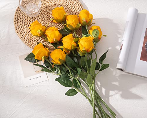 DuHouse 10pcs Artificial Silk Roses Flowers Single Long Stem Fake Rose Bouquet for Wedding Home Party Decoration Centerpieces(Orange) - Image 2