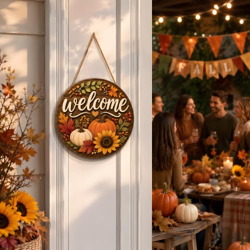 Image of Fall Decorations for Home - Fall Thanksgiving Welcome Sign for Front Door