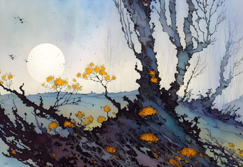 Affiche sur toile 58x90 cm paysage apocalyptique encre et eau art mural sans cadre SERENDIPITP