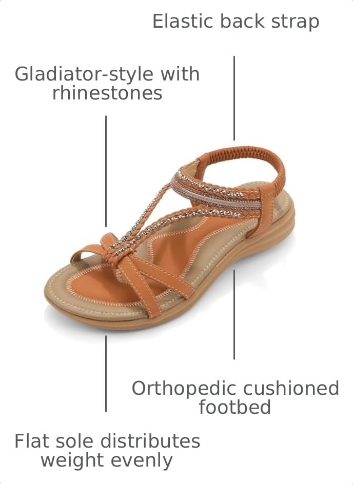 Image of UBFEN Womens Bohemian Flat Sandals With Back Strap Summer Beach Comfortable Bling