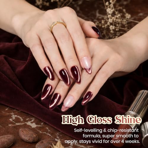 Image of Beetles Burgundy Red Cat Eye Gel Polish, Terracotta Glow 15ml Magnetic Gel
