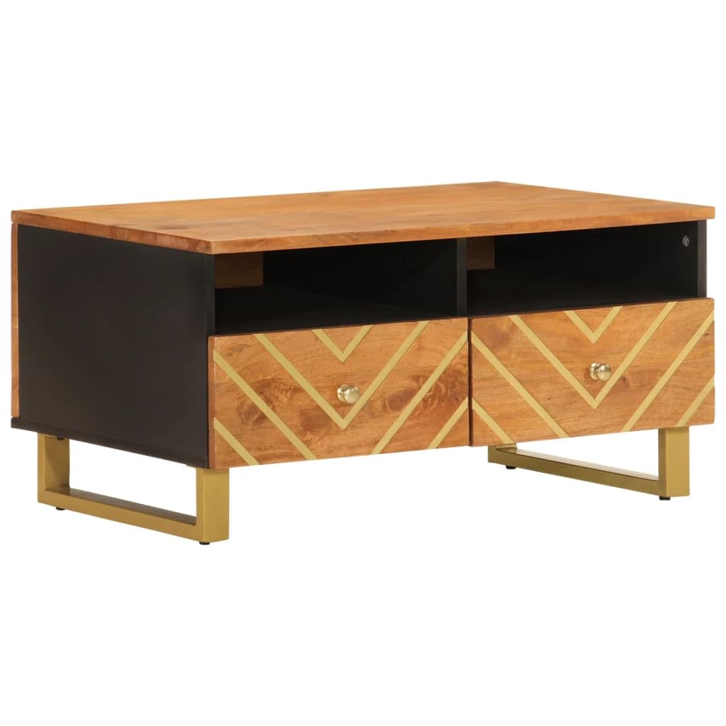 Table basse salon industriel manguier avec rangement et pieds en fer noir