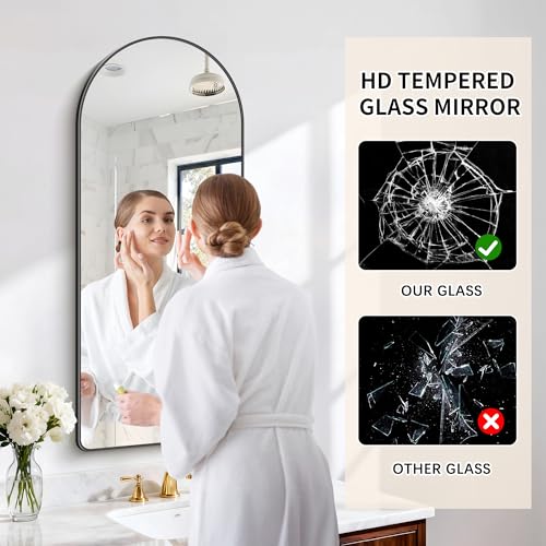 Image of FORBATH Large Arched Wall Mirror 48x20 Inch, Black Arch Bathroom Mirror with Aluminum Frame, Arched Mirror for Dresser, Fireplace,Entryway,Home Decor,Hanging or Leaning Against Wall
