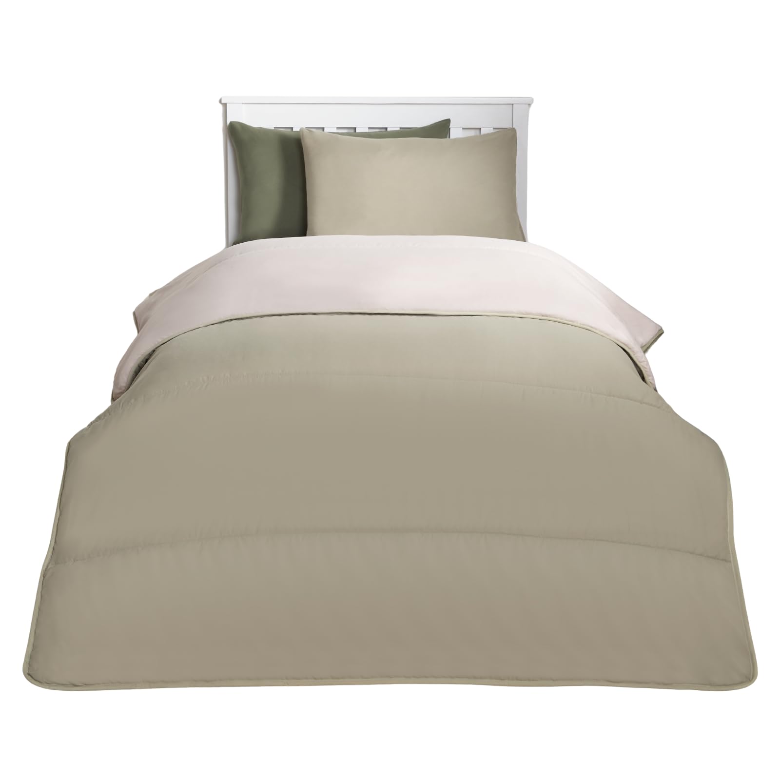 OHS 10.5 Single Coverless Duvet, Reversible Quilted Duvet Bedding Washable Duvets Coverless Microfibre Super Soft Warm Comfy Single Camping Duvets, Sage/Natural