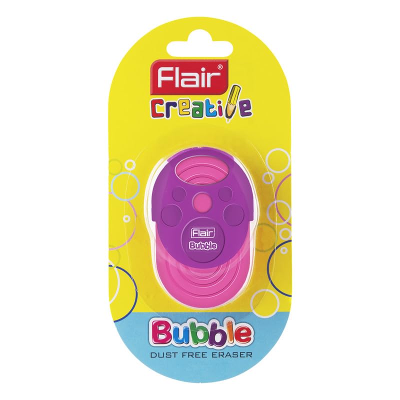Flair Creative Series Non Toxic Bubble Eraser Blister Set | Neat & Dust Free Erasing | in Built Holder, Easy to Use | Playful Body Colors | Pack of 6 Erasers