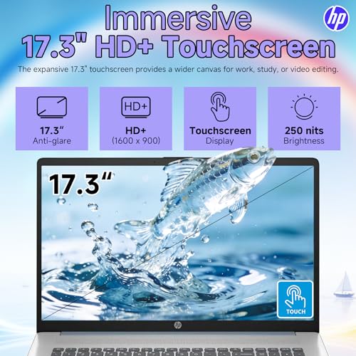 Image of HP 17 Inch Touchscreen Laptop, Intel Ultra 7 255U, 17.3 inch HD+ Display, 64GB DDR5, 2TB SSD, Win 11 Pro, Intel Built-in AI(12 Tops), Backlit KB, Wi-Fi 6, BT 5.4, Fast Charge, W /REDRAGON Accessories