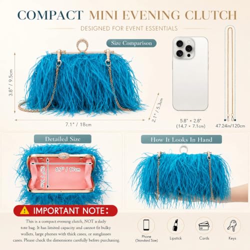 Image of Tessco for you Ostrich Feather Purse for Women | Sewn with Natural Ostrich Feather,Exquisite for Small Items, Fit for All Kinds of Grand Parties, A Ideal Gift for Partners