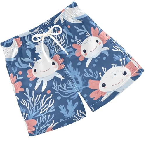 Pigsaly Boys Swim Trunks Cute Axolotls Blue Polka Dots Boys Board Shorts Swimsuit Swimwear Summer Bathing Suit 3T