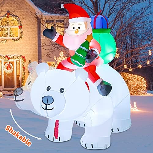 GOOSH 6 FT Christmas Inflatables Santa Clause Riding The Polar Bear with Shaking Head Outdoor Decorations Clearance Blow Up Yard Decor with LED Lights for Xmas Holiday Party Indoor Garden Lawn Décor