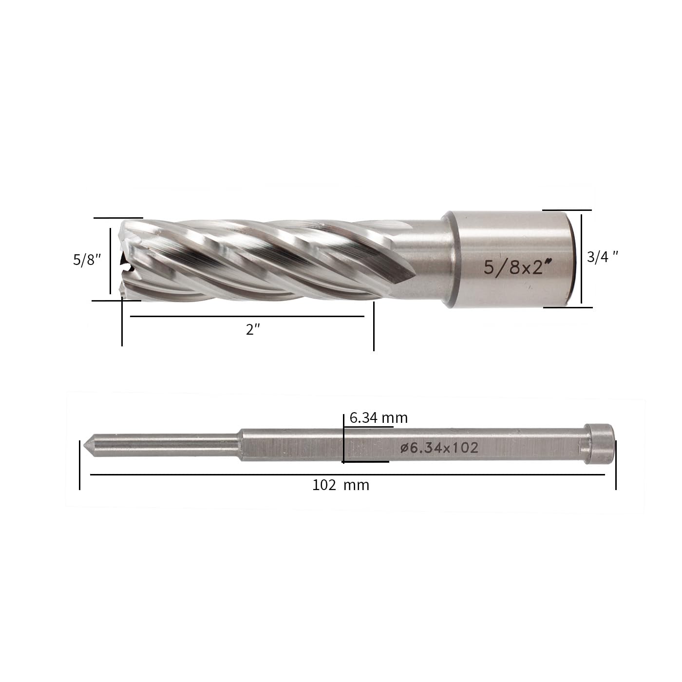 2 Pcs 5/8" x 2" HSS Annular Cutter with Weldon Shank 3/4"