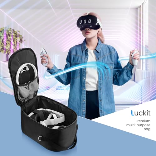 Lamtoq Bolso Portátil para Controlador Quest 3, EVA Caja de Almacenamiento de Viaje para Meta Quest 3/Oculus Quest 2/Quest Pro Estuche de Viaje rígido para VR con Correa Ajustable Múltiples Bolsillos