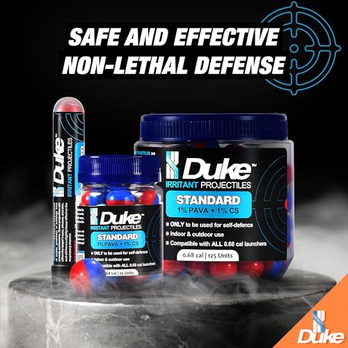 Image of Duke 68 Cal Pepper Ball Projectiles (1% PAVA + 1% CS) - Standard Irritant Projectiles, Non Lethal Pepper Gun Balls for Self Defense Weapons, Home Defense - Round, 3.2g - 3.4g