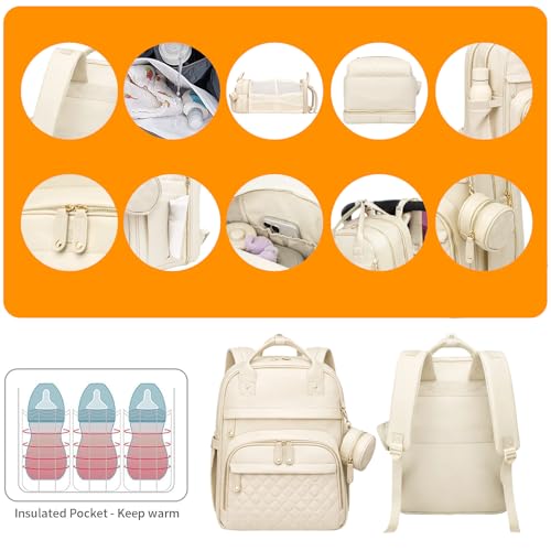Image of Astro alan Baby Diaper Bag with Changing Station, Waterproof Diaper Bag Backpack for Moms Dads with USB Charging Port, Baby Shower Gifts, Large Capacity diaper backpack, Beige
