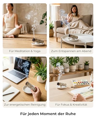 Incensera Weißer Salbei, 3 Stück Räucherbündel, Smudge Stick, Getrockneter White Sage, Natur Räucherwerk