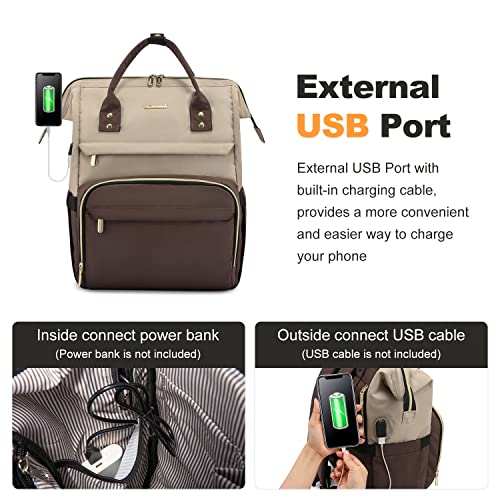 Lovevook Laptop Backpack For Women Fashion Business Computer Backpacks Travel Bags Purse Teacher Doctor Nurse Work Backpack With Usb Port, Fits 15.6-Inch Laptop Light Apricot-Coffee #TOP7