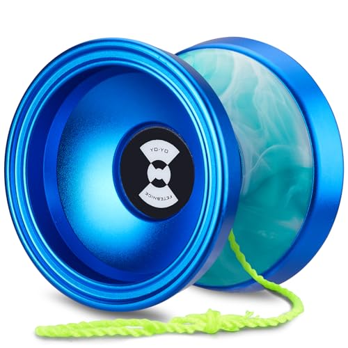 FETESNICE X1 Yoyo Professional, Unresponsive Yoyos for Kids Adults, Metal and Plastic Trick Yo-Yo with Bag + Glove + 10 Replacement Yoyos Strings(Blue Green)