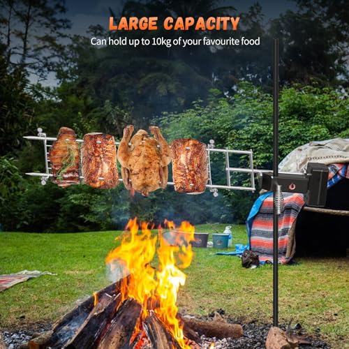onlyfire Elektrischer Drehspieß, Grillspieß Set für Camping, Holzkohlegril und Feuerstelle, Rotisserie Grill mit Höhenverstellbarer Griff, Tragetasche und Batteriemotor mit Netzteil