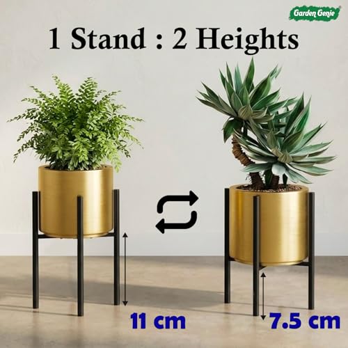 Image of Garden Genie 3 Leg Metal Plant Stand | Heavy Duty Iron Planter Stand for Indoor & Outdoor | Flower Pot Stand for Balcony, Living Room & Garden, Black