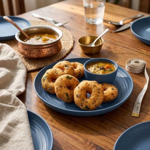 Image of Wheat Straw Dinner Plate Set, Eco-Friendly Dinner Set Round Serving Plate, Dishwasher & Microwave Safe - Perfect for Dinner Dishes Deep Plates Easy to Clean (Dark Blue -4PCS, 23 CM)