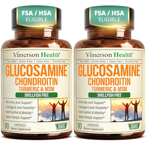 Glucosamine Chondroitin MSM Joint Supplements for Men and Women with Glucosamine Sulfate 1500 mg 8-in-1 Joint Health Supplement for Cartilage Mobility & Joint Support Shellfish-Free 2 Pack