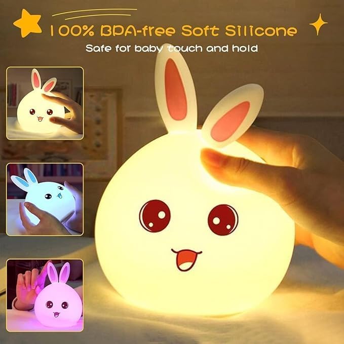 Image of LED Night Lights Touch Sensor, USB Rechargeable, 7-Color Changing Lamp for Kids' Room & Baby Gift | Night Light | (Cute-Rabbit)