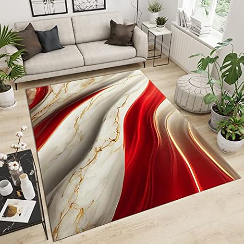 ZAMODE Red White Gold Abstract Area Rug, Rectangular Living Room Rug, Indoor Rug Machine Washable Luxury Non-Slip Modern Soft for Bedroom Dormitory Girls Room Hotel-5ft x 7ft Cover