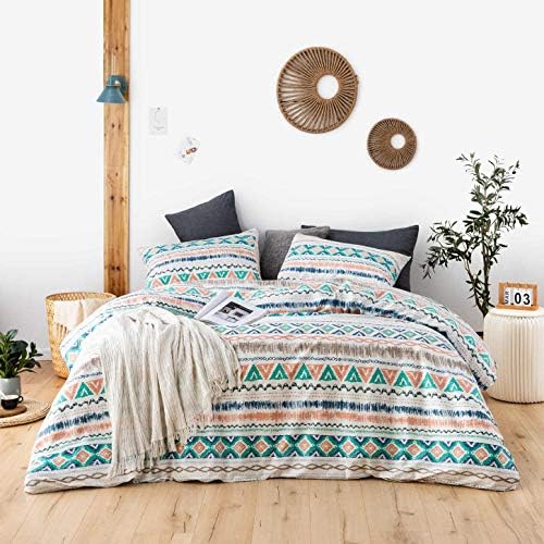 SUSYBAO Boho Aztec Duvet Cover King 100% Cotton Bohemian Geometric Duvet Cover Set 3 Pieces 1 Colorful Aztec Duvet Cover with Zipper Ties 2 Pillowcases Luxury Soft Aztec Western Bedding Set Breathable
