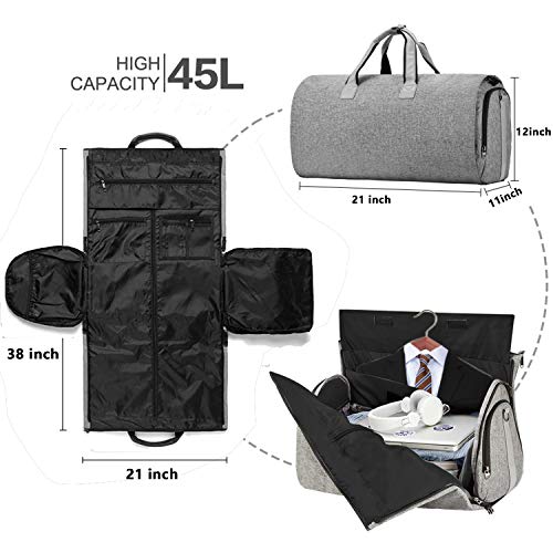 Carry on Garment Bag Suit Bag for Business Trip,Hanging Suit Travel Bag Duffel Bag with Shoe Compartment, 2 in 1 Convertible Detachable Suitcase Flight Bag for Men Women Brown