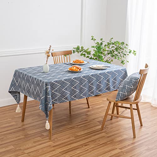 Qiden Rectangle Table Cloth, Linen Farmhouse Tablecloth Heavy Duty Fabric Washable Embroidery Tablecloths For Kitchen Dinning Tabletop Decoration 53" X 86", 6-8 Seats #TOP6