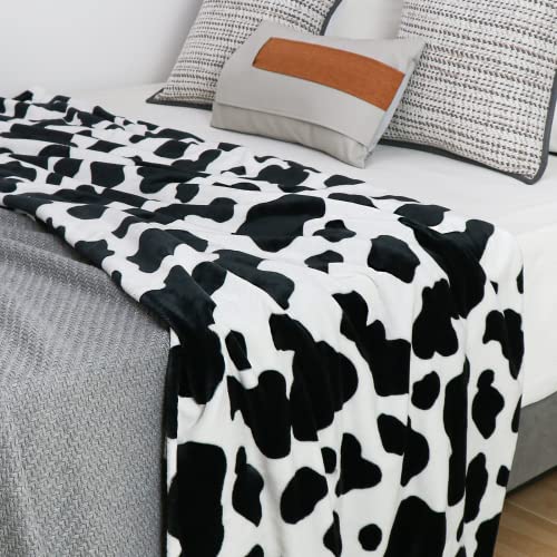 Round Cow Print Blanket Throws Lightweight Fleece Soft Cozy Throw Blanket Fuzzy Warm Plush Black White Cow Printed Blankets & Throws For Travel Chair Bedroom Living Room Sofa Couch Outdoor 50"X60" #TOP5