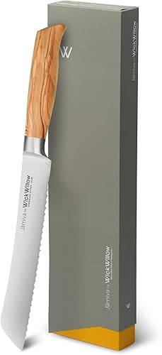 Cuchillo de pan de 8 pulgadas  Cuchillo de masa madre de acero sueco de doble dentado con mango de madera de olivo italiano  Cuchillo dentado