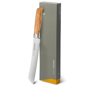 8 Inch Bread Knife Double Serrated Swedish Steel Sourdough Knife with Italian Olive Wood Handle Premium Serrated Knife