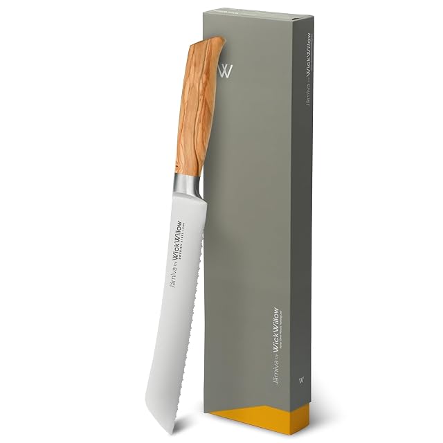 8 Inch Bread Knife Double Serrated Swedish Steel Sourdough Knife with Italian Olive Wood Handle Premium Serrated Knife