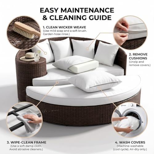 Image of BRISHI Outdoor Patio Daybed /Sunbed /Swimming Pool Side /Sun Lounger /Garden /Terrace /Balcony /Wicker and Rattan Daybed (Dark Brown /White)