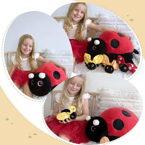 Image of MaoGoLan 4Pcs Ladybug Stuffed Animal,Kawai Mother Ladybird Plush Toys Pillow with 3 Small Baby Lady Beetle Plushie Gift for Insect Lover,Decorations,Party Favor,Baby Shower,Glow-in-Dark Design
