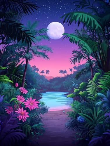 Pintura de diamante paisaje luna kit punto de cruz 5D para cuadros de salón de 70x90cm m-176